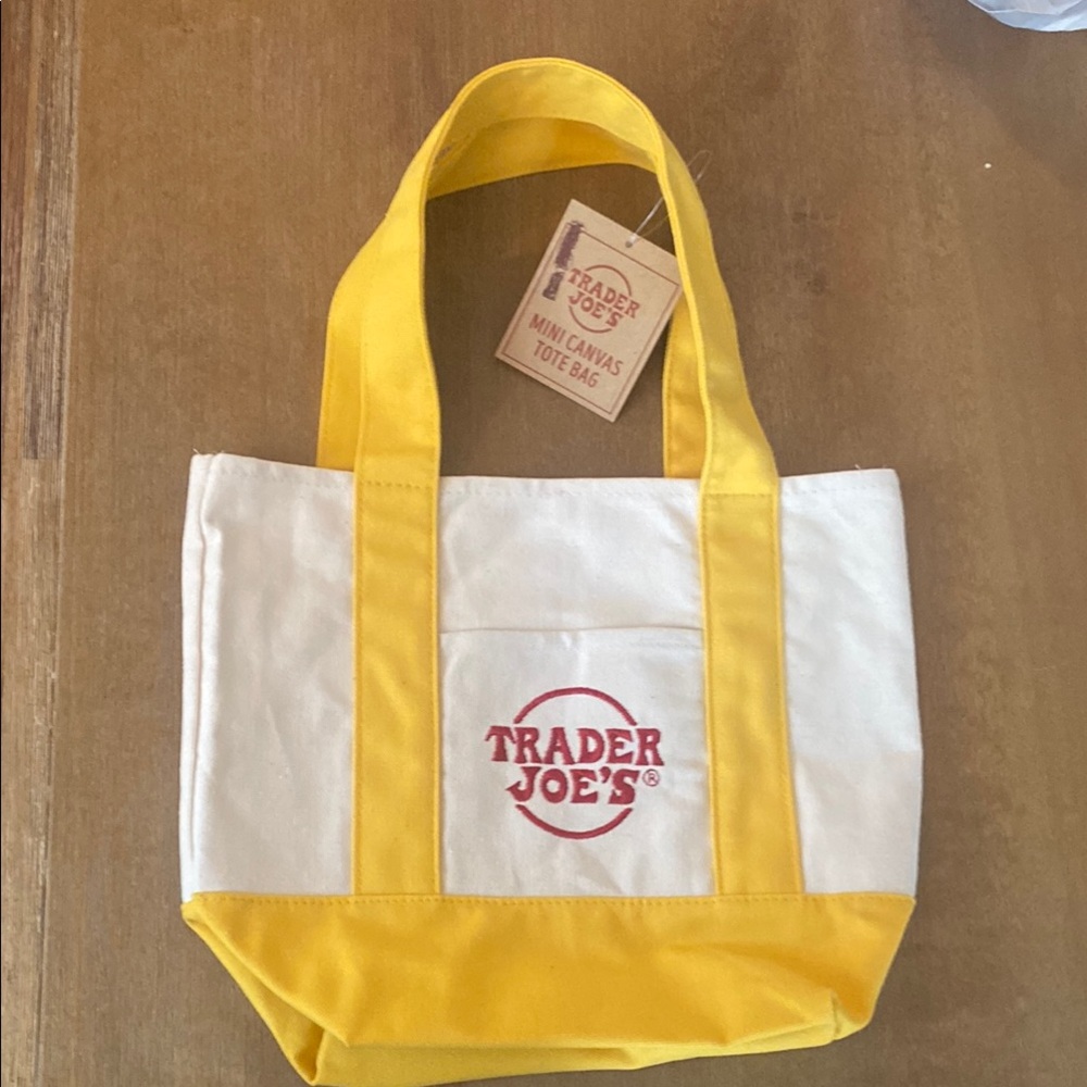 Trader Joe's Mini Yellow and White Canvas Tote Bag